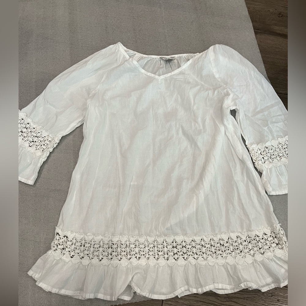 [M]Cute Options White Embroidered Lace Cotton Blouse 30%Sheer